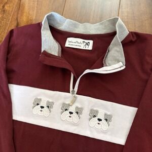 Sophia & Hendrix Bulldog Embroidered Quarter Zip Top Maroon 6-7T Boutique